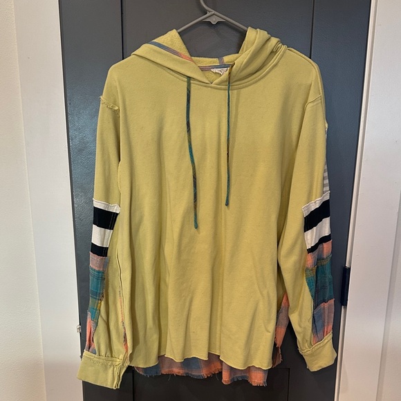 easel Jackets & Blazers - Easel Yellow Hooded Women's Jacket with Multicolor Sleeves